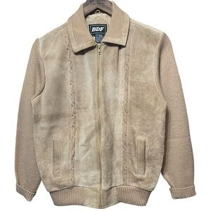 vintage 80s BDF Wilsons leather suede cable knit collared full zip bomber jacket